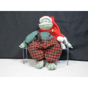 Sterling Inc Christmas Frog Shelf Sitter Plush Overalls Santa Hat Croaks Sings